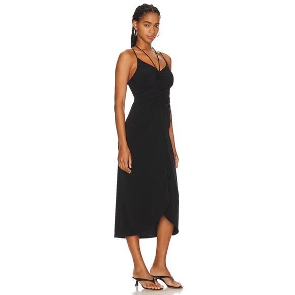 Lanston Black Ruched Midi Dress Double Strap Size S NWT - Picture 7 of 8